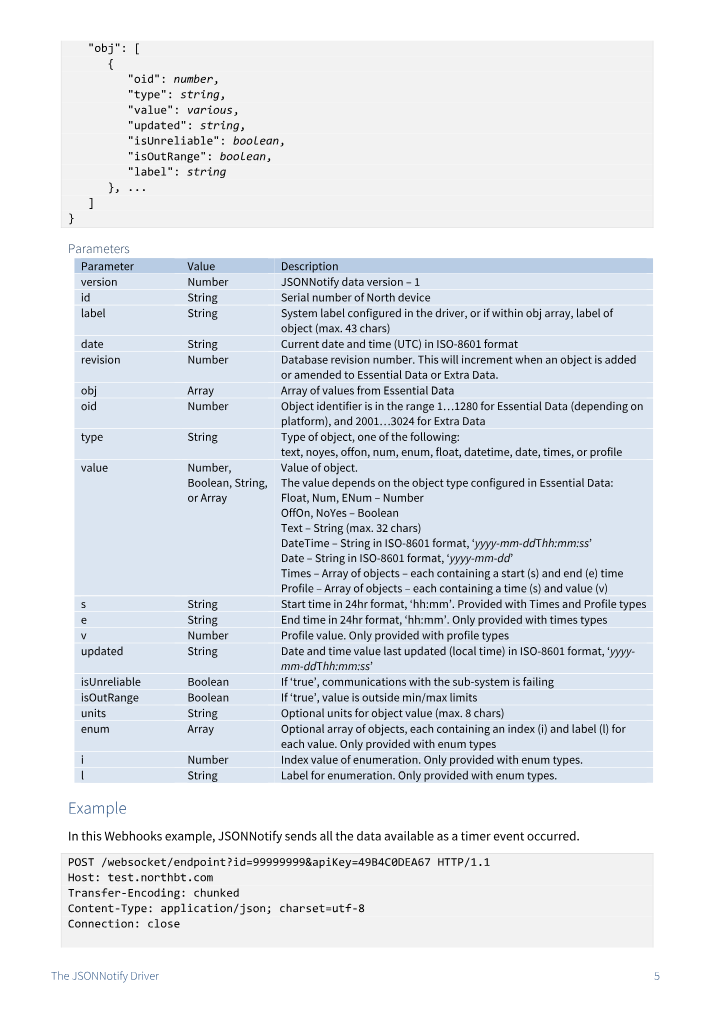 Preview thumbnail of page 5 of the JSONNotify Driver Manual PDF document.